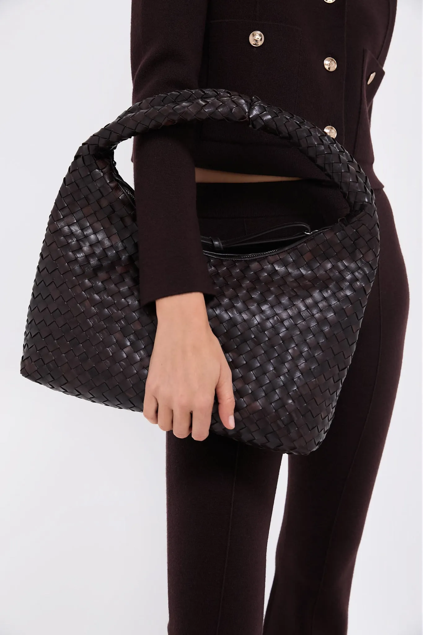 Chocolate Woven Leather Willow Bag