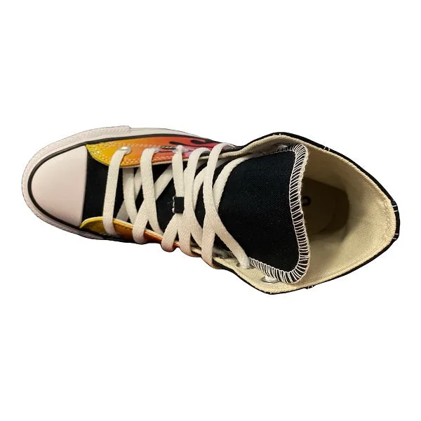 Converse scarpa sneakers alta con fantasia fiamme Chuck Taylor All Star HI Classic 171130C nero rosso giallo