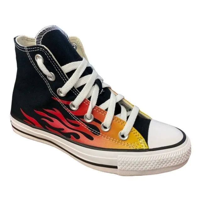 Converse scarpa sneakers alta con fantasia fiamme Chuck Taylor All Star HI Classic 171130C nero rosso giallo