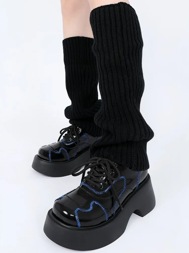 Cool Punk Blue Stitch Lather Platform Shoes【s0000003441】