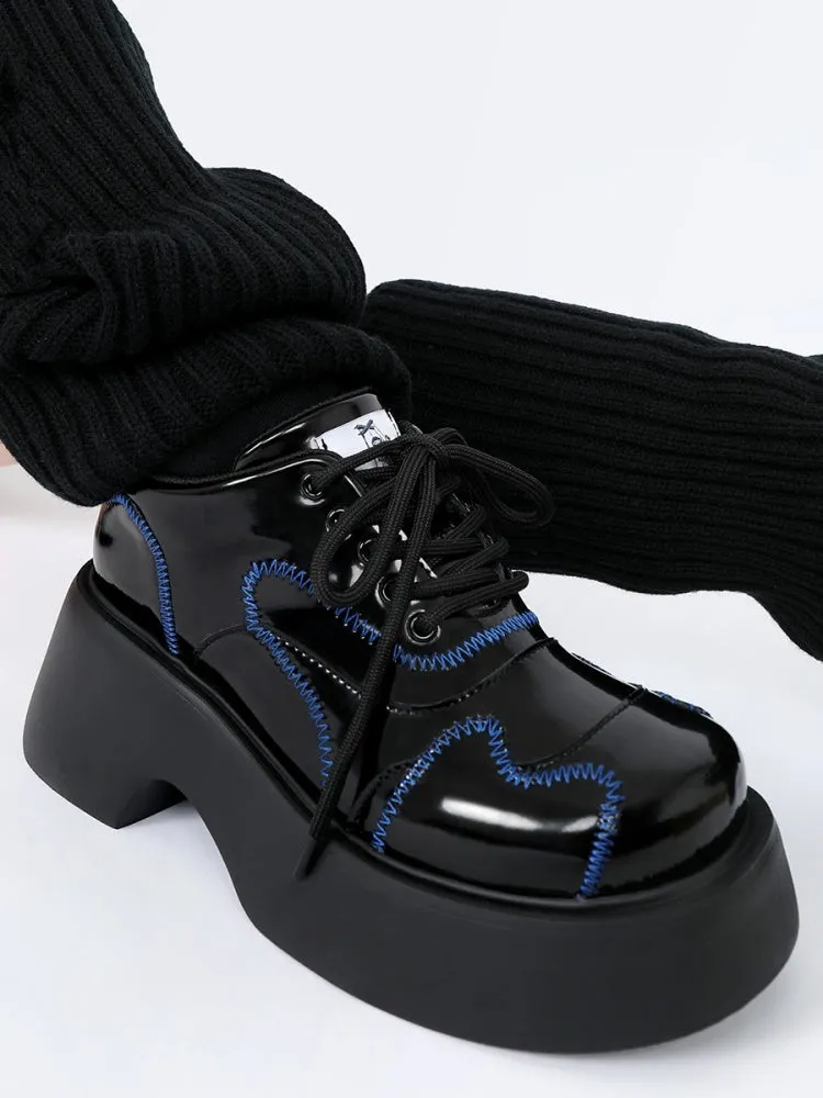 Cool Punk Blue Stitch Lather Platform Shoes【s0000003441】