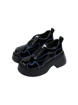 Cool Punk Blue Stitch Lather Platform Shoes【s0000003441】