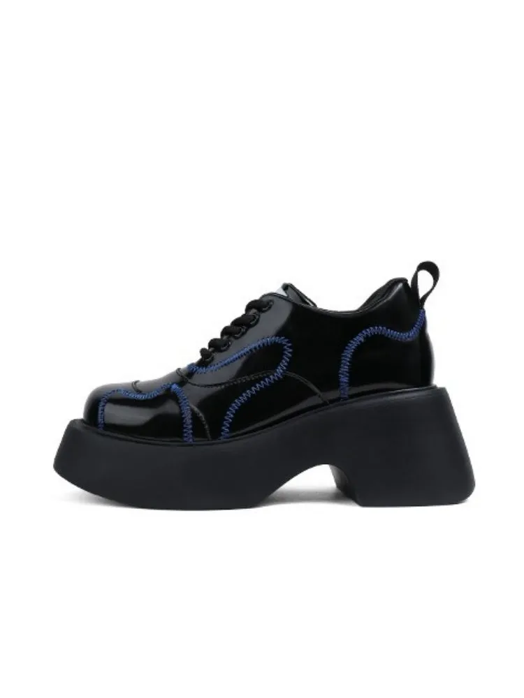 Cool Punk Blue Stitch Lather Platform Shoes【s0000003441】