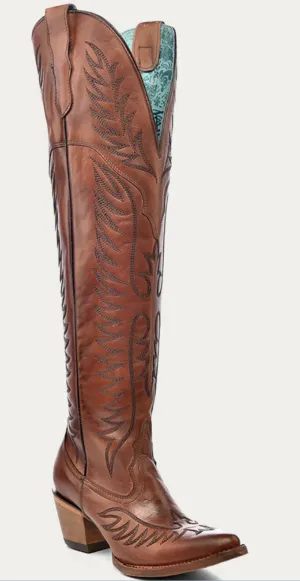 CORRAL LADIES COGNAC TALL SNIP TOE BOOTS STYLE E1507