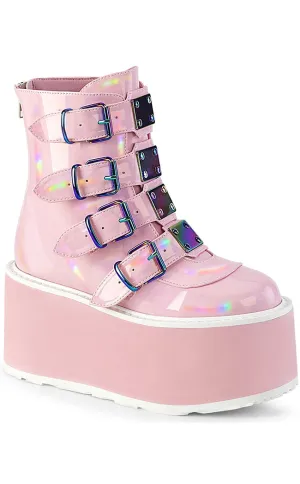 DAMNED-105 Baby Pink Holo Flatform Ankle Boots