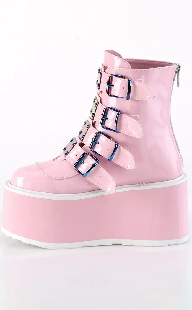 DAMNED-105 Baby Pink Holo Flatform Ankle Boots