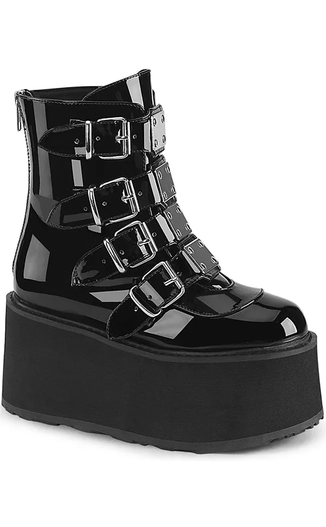 DAMNED-105 Black Patent Flatform Ankle Boots (AU Stock)