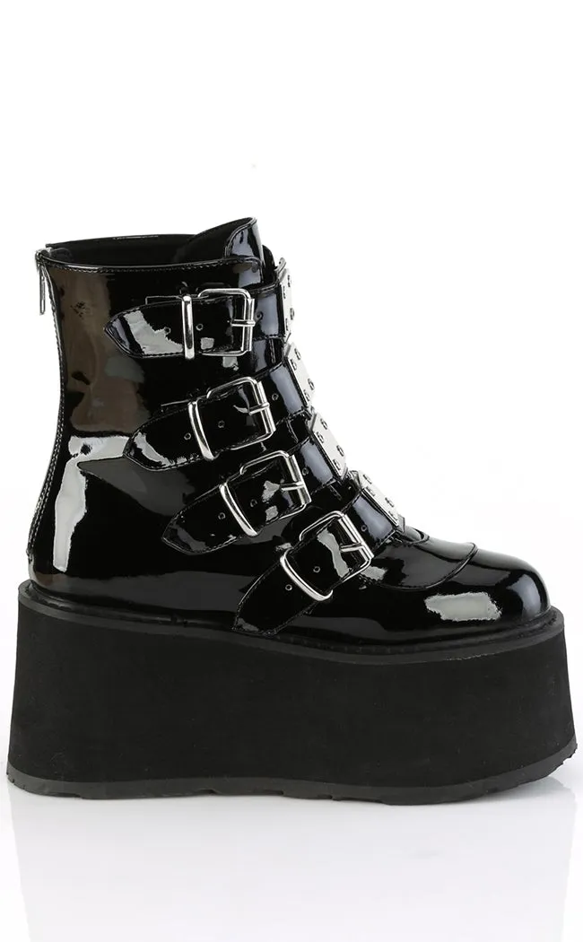 DAMNED-105 Black Patent Flatform Ankle Boots (AU Stock)