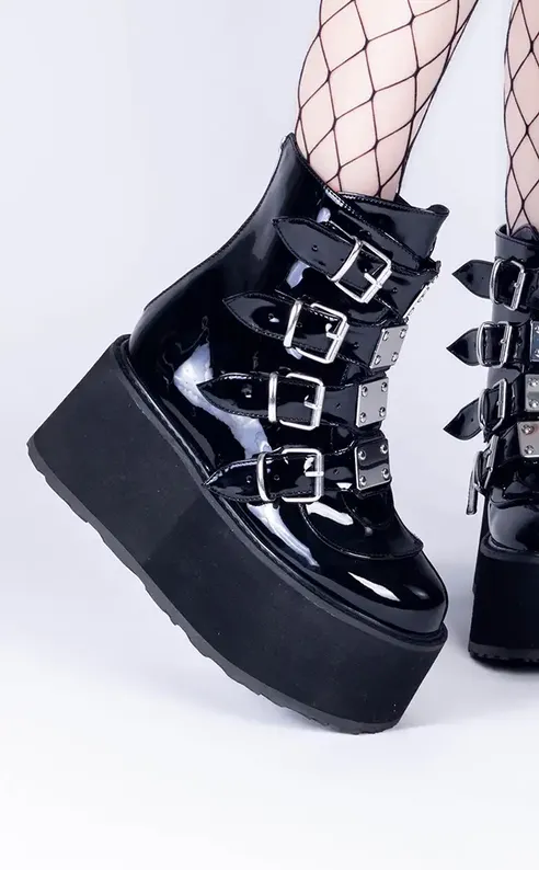 DAMNED-105 Black Patent Flatform Ankle Boots (AU Stock)