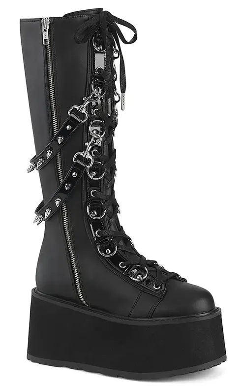 DAMNED-220 Black Vegan Leather Boots (Au Stock)