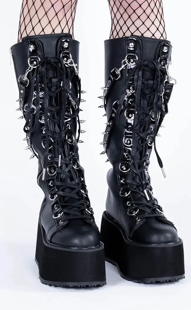 DAMNED-220 Black Vegan Leather Boots (Au Stock)