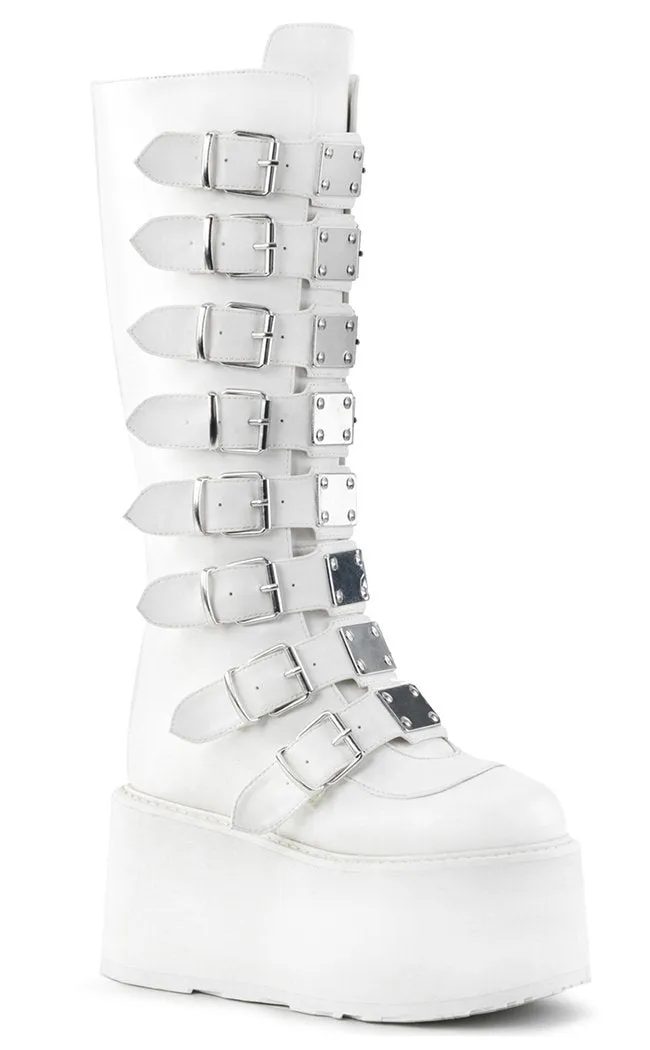 DAMNED-318 White Vegan Leather Boots (Au Stock)