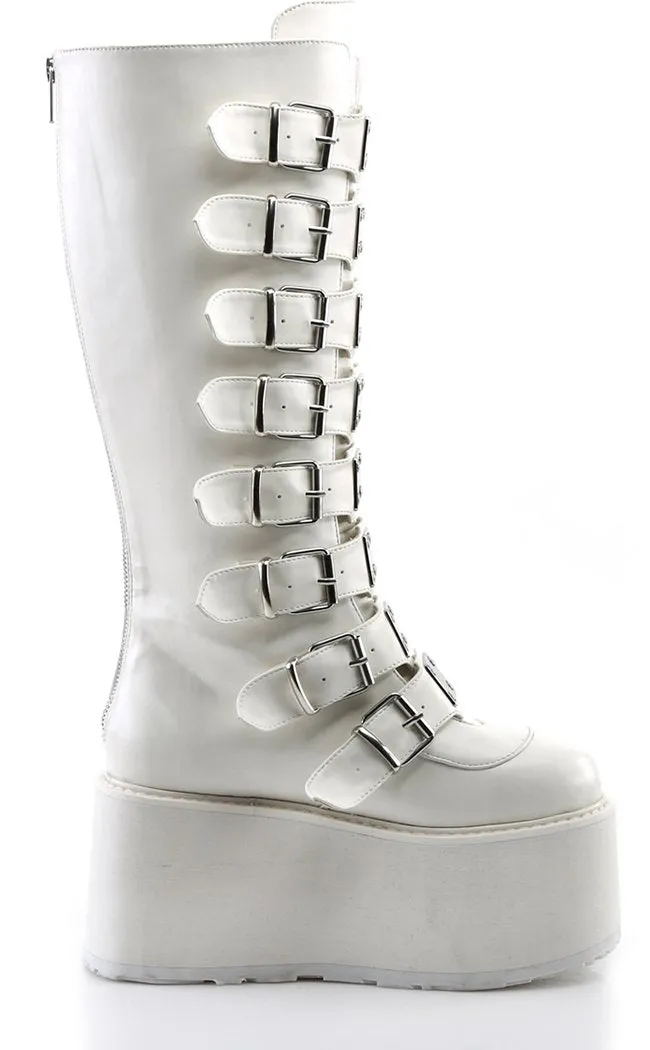 DAMNED-318 White Vegan Leather Boots (Au Stock)