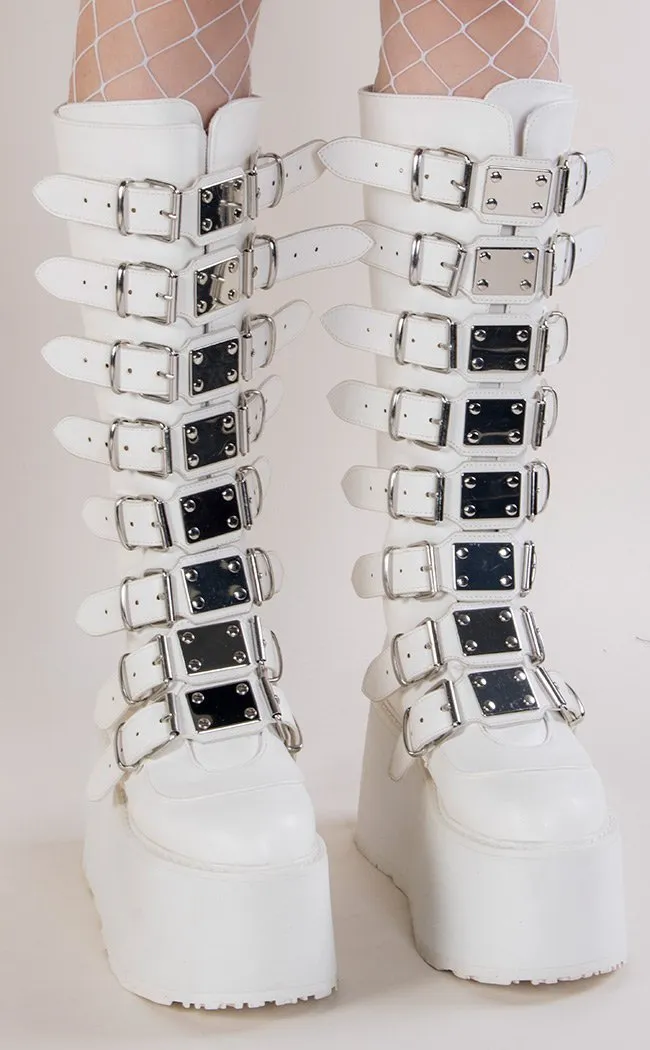 DAMNED-318 White Vegan Leather Boots (Au Stock)