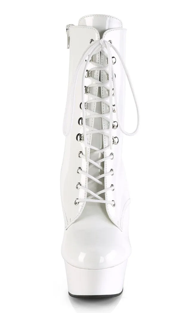 DELIGHT-1020 White Patent Ankle Boots