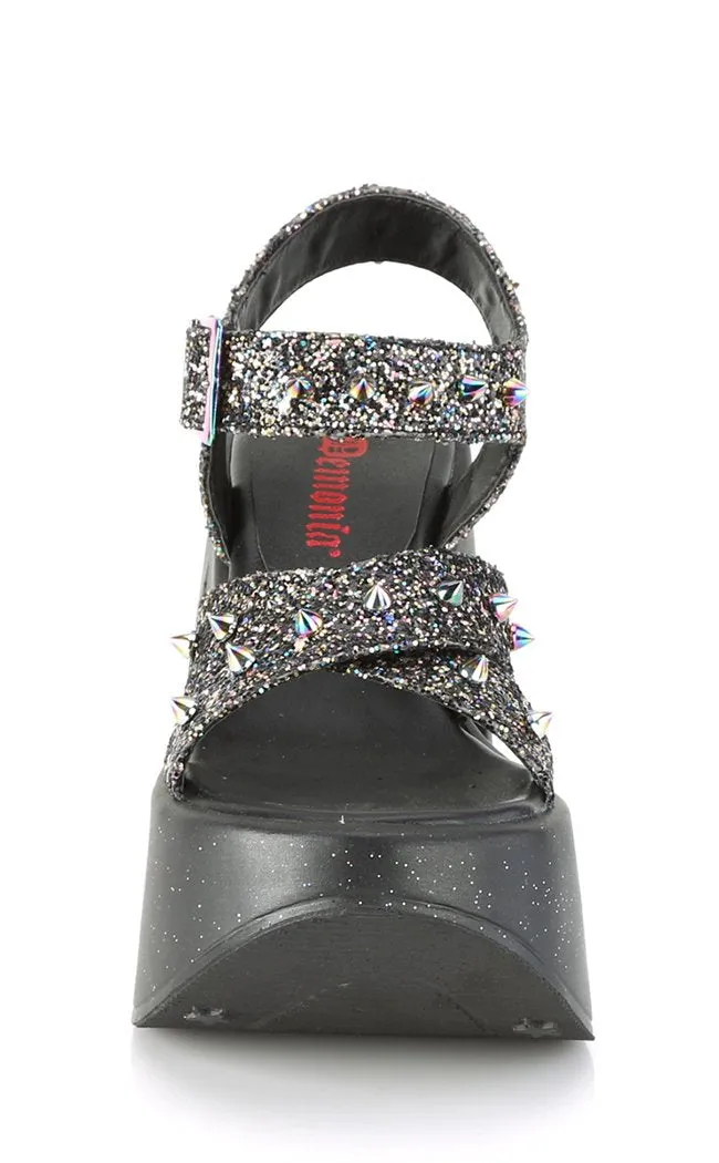 DYNAMITE-02 Black Glitter Wedge Heels