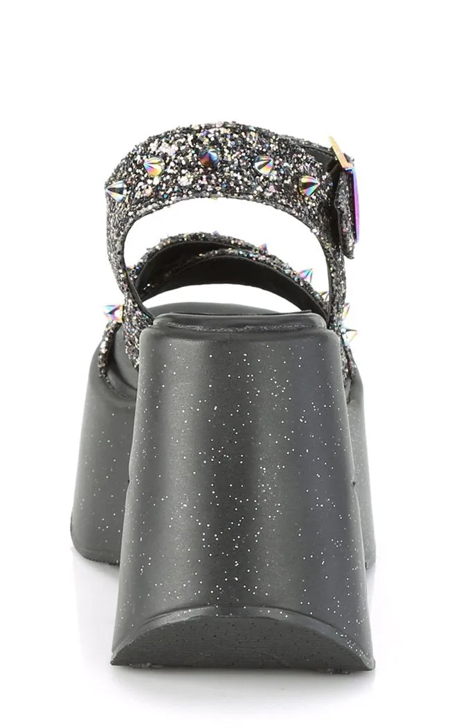 DYNAMITE-02 Black Glitter Wedge Heels