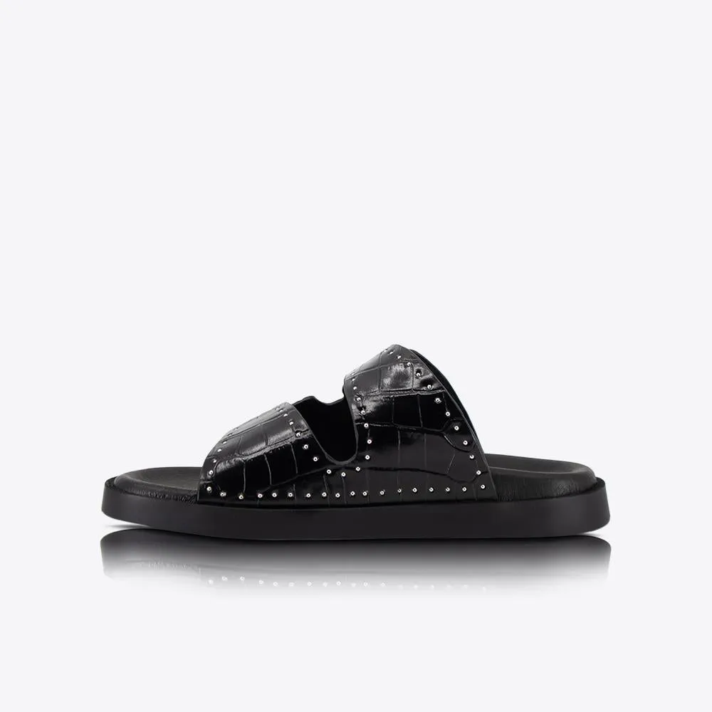 Eastwood Stud Footbed Black Croc/Silver