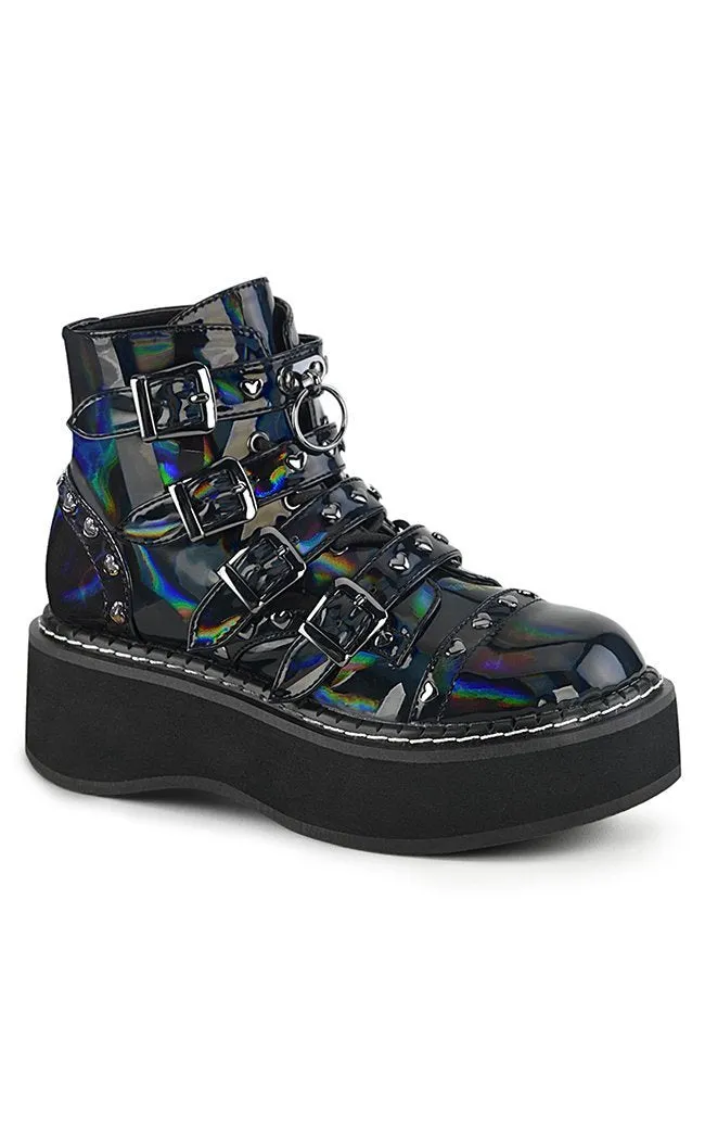 EMILY-315 Black Holographic Ankle Boots