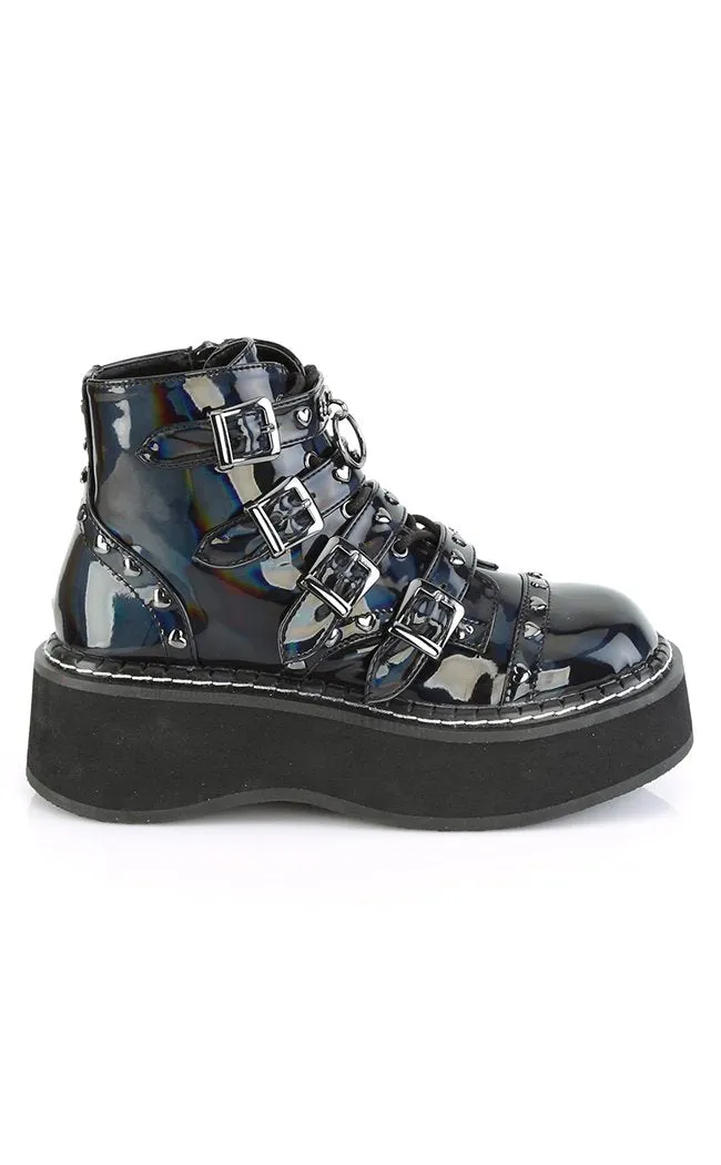 EMILY-315 Black Holographic Ankle Boots