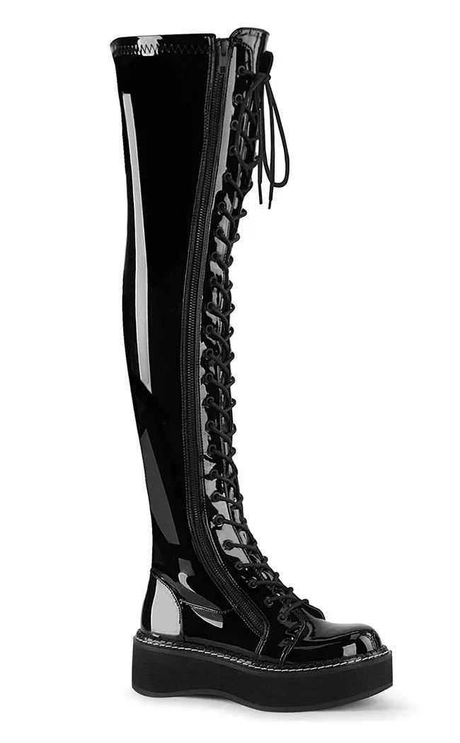 EMILY-375 Black Patent Thigh High Boots