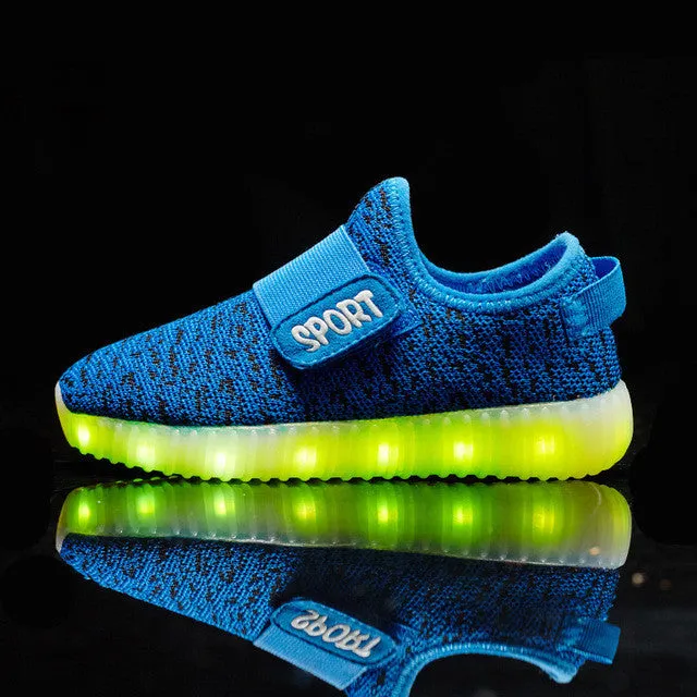 Eur25-37// usb charging breathable children basket led sneakers shoes kids with lighted up luminous shoes for girls&boys