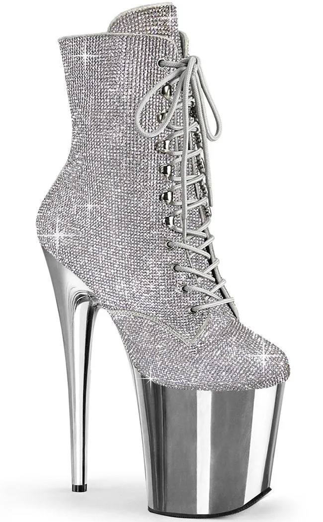 FLAMINGO-1020CHRS Silver Rhinestone Ankle Boots