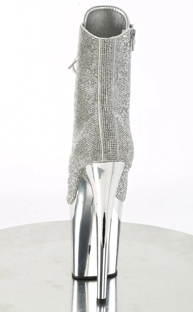 FLAMINGO-1020CHRS Silver Rhinestone Ankle Boots