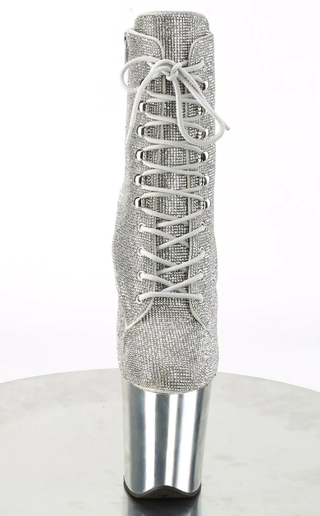 FLAMINGO-1020CHRS Silver Rhinestone Ankle Boots