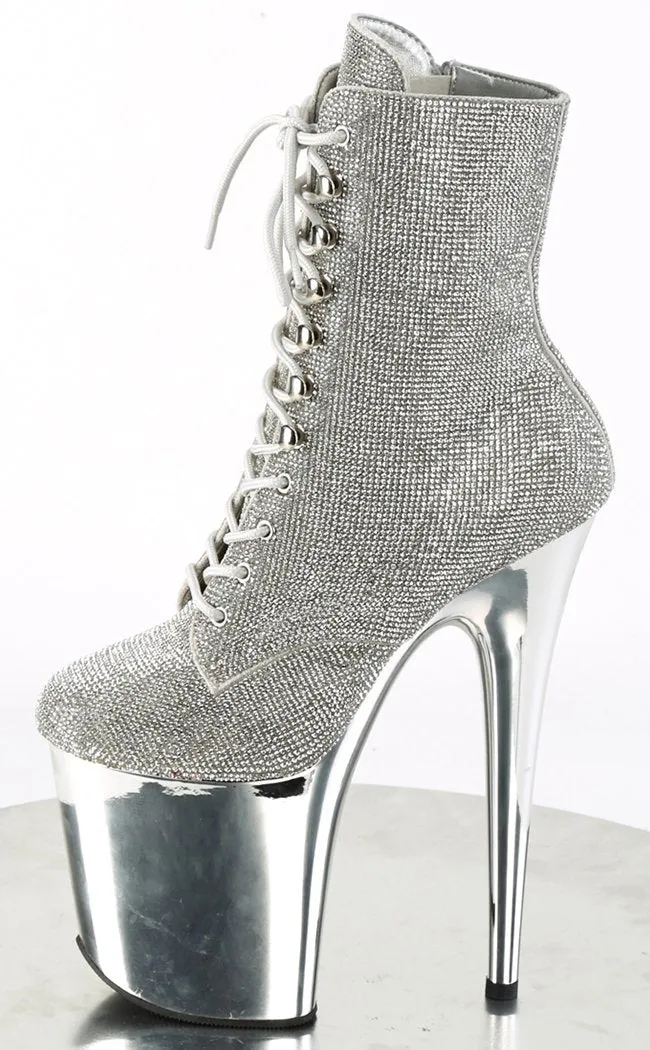 FLAMINGO-1020CHRS Silver Rhinestone Ankle Boots