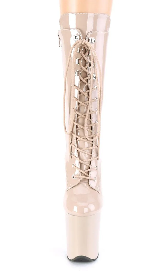 FLAMINGO-1050 Nude Patent Mid Calf Boots