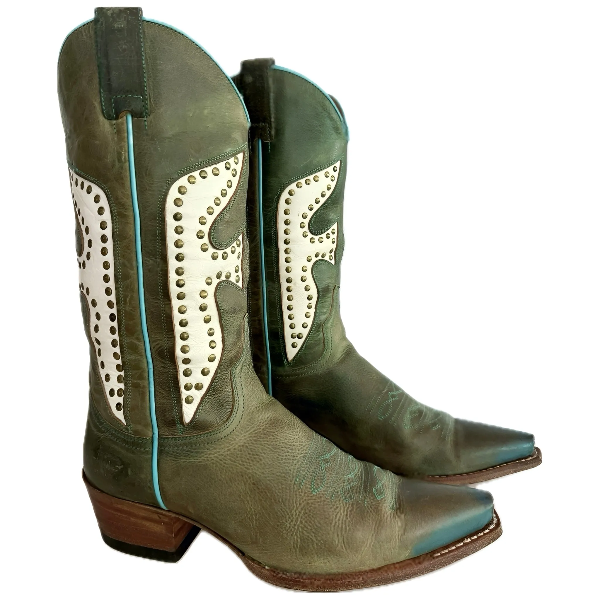 FRYE Vintage Daisy Duke Green White Turquoise Cowgirl Cowboy Western Boots