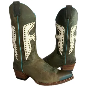 FRYE Vintage Daisy Duke Green White Turquoise Cowgirl Cowboy Western Boots