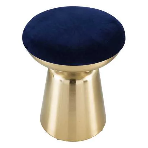 Funky Blue Velvet and Gold Sculptural Stool