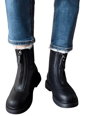 Genuine Leather Zipper Ankle Boots For Women