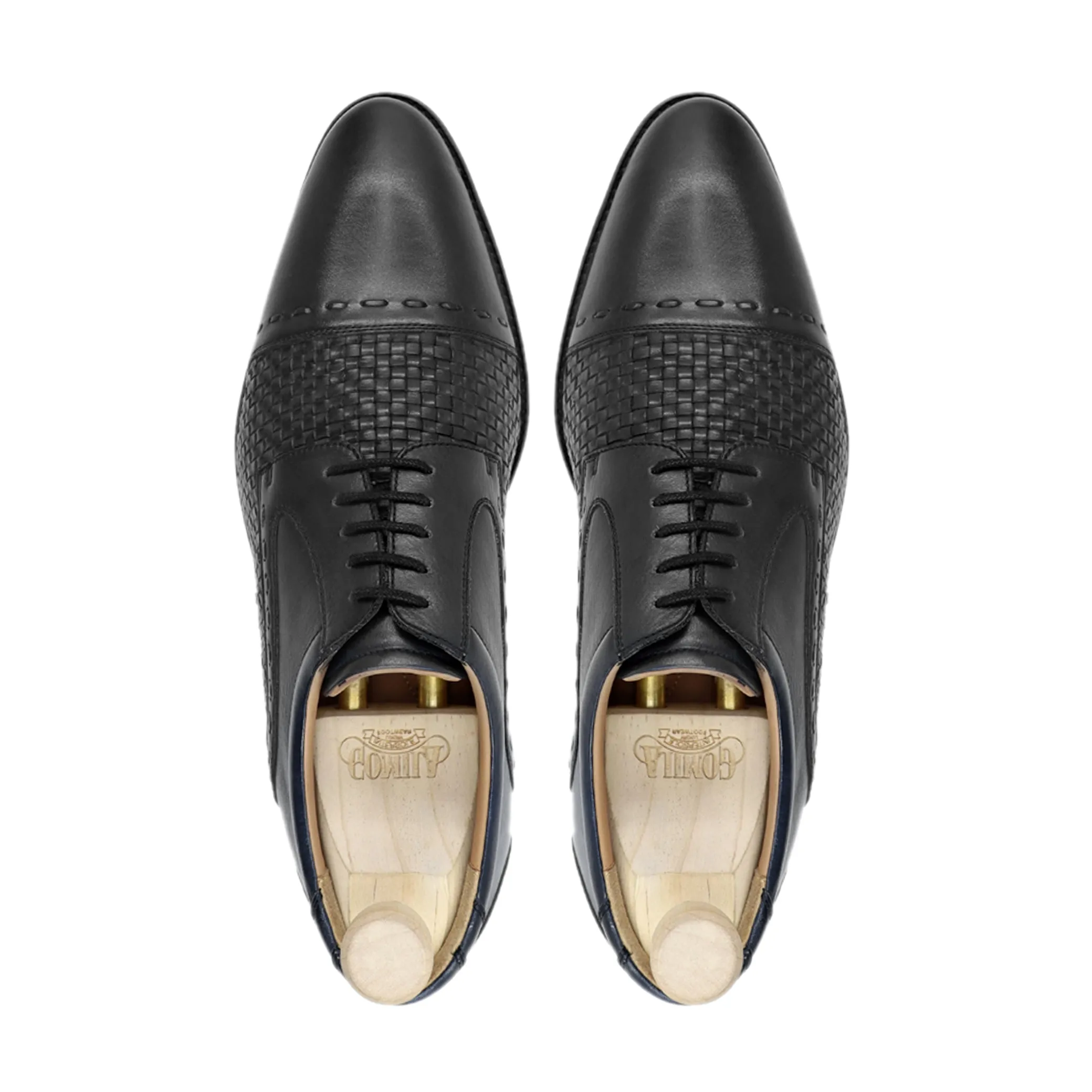 Gorzow - Men's Black Calf and Hand Woven Calf Leather Derby Shoe