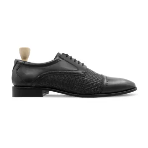 Gorzow - Men's Black Calf and Hand Woven Calf Leather Derby Shoe