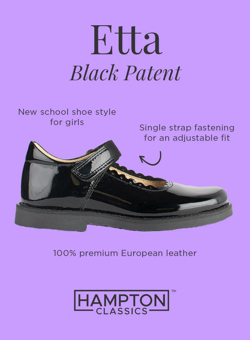 Hampton Classics Etta School Shoes in Black Patent