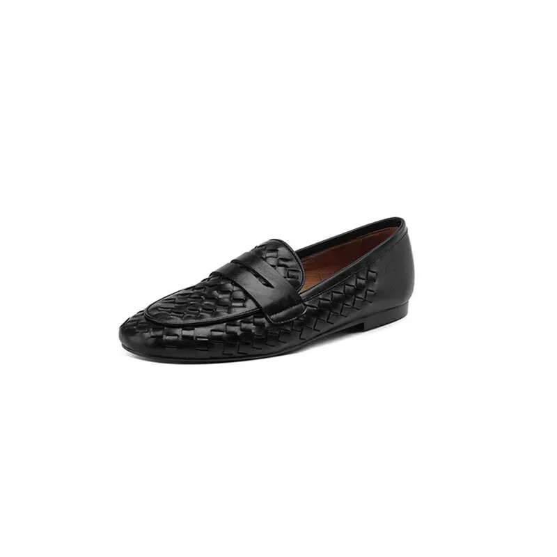 Handmade Woven Leather Loafers for Women in Brown/Black