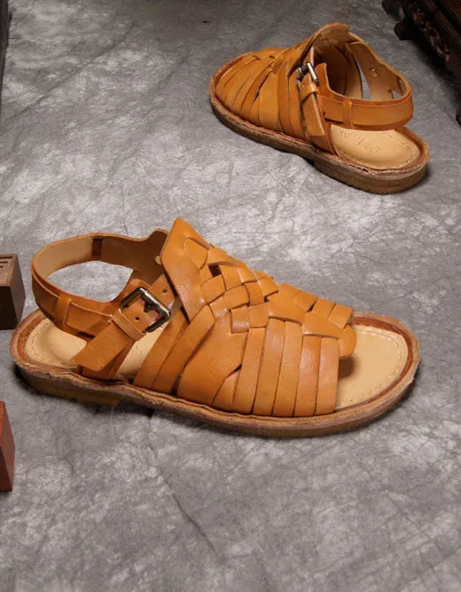 Handmade Woven Vintage Roman Sandals Slingback for Men