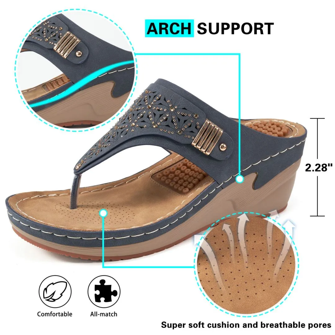 HARENC™Womens Sandals Flip Flops for Women with Arch Support Summer Casual Wedge Thong Shoes Comfortable Platform Walk Sandal