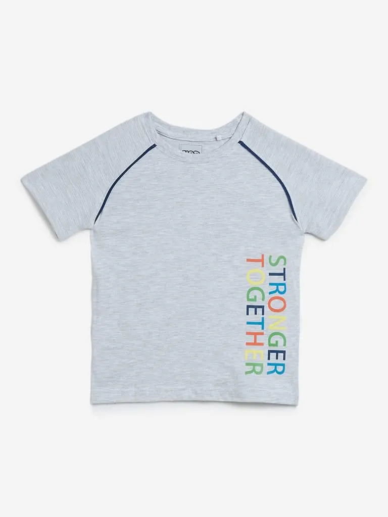 HOP Kids Grey Melange Typographic Print T-Shirt