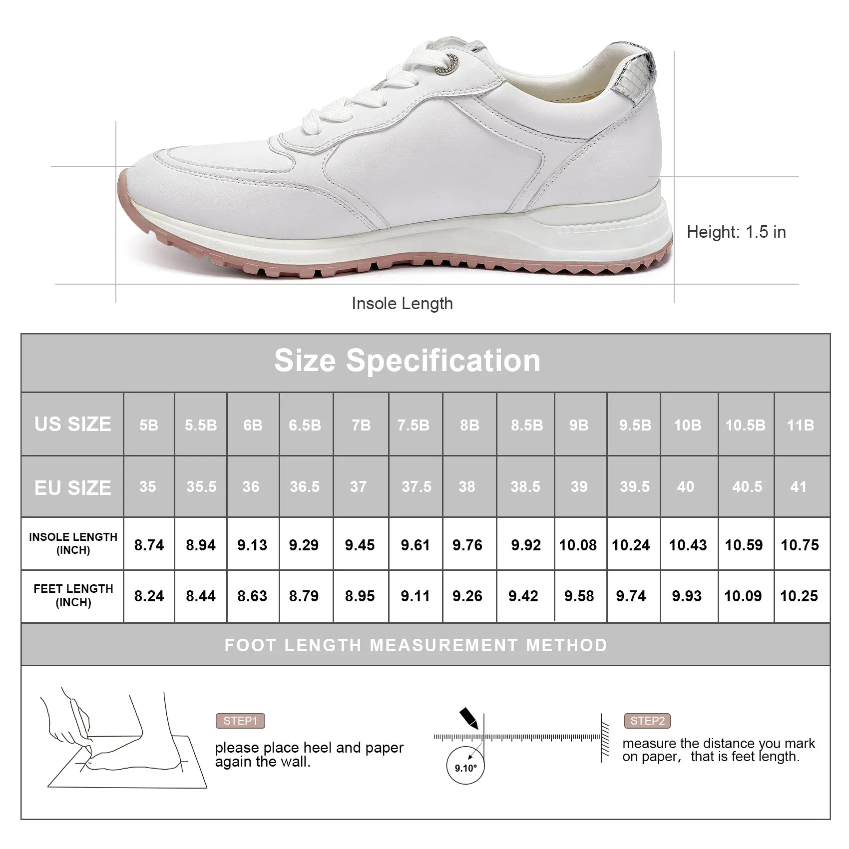 Jackie Shi Women Fashion Sneakers-LARIS 1-Genuine Leather Casual Sneakers, Comfortable Tennis Running Shoes, Non-Slip Memory Foam Sneaker,Urban Leather White