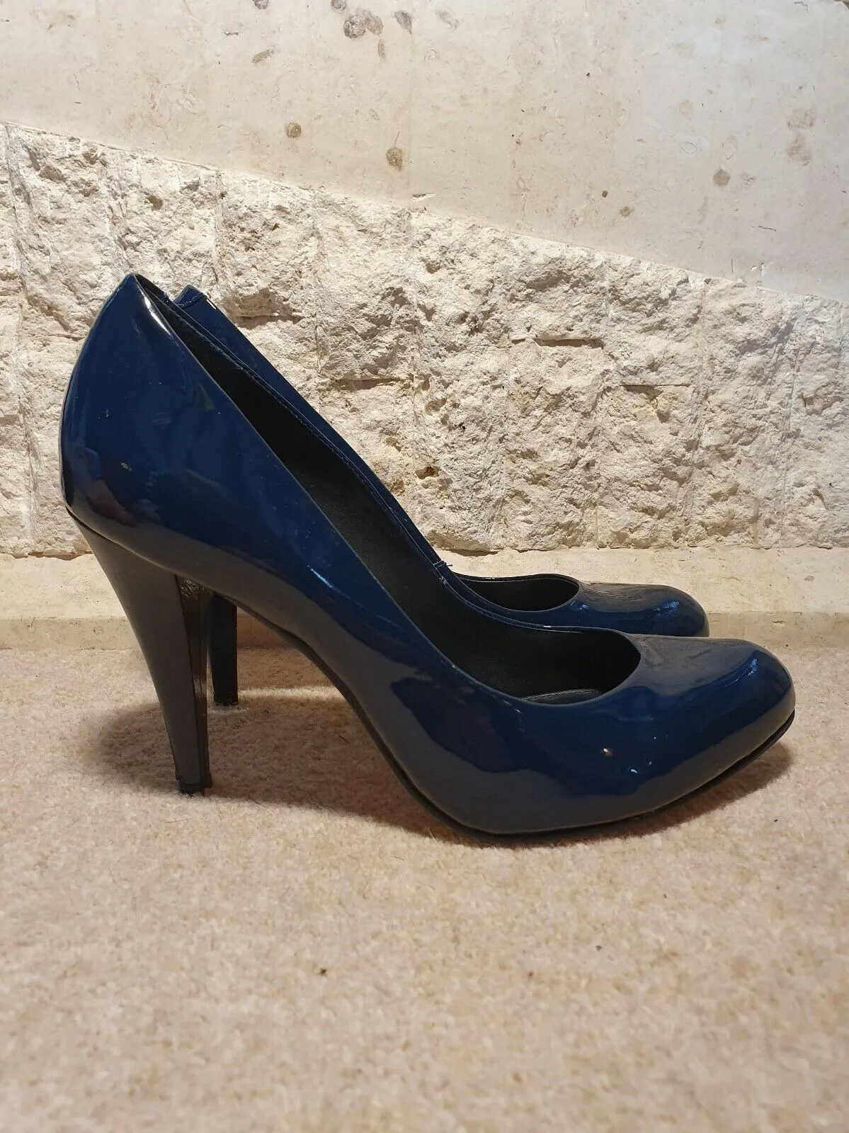 Jigsaw Patent Leather Teal Blue Court Shoes  UK 7