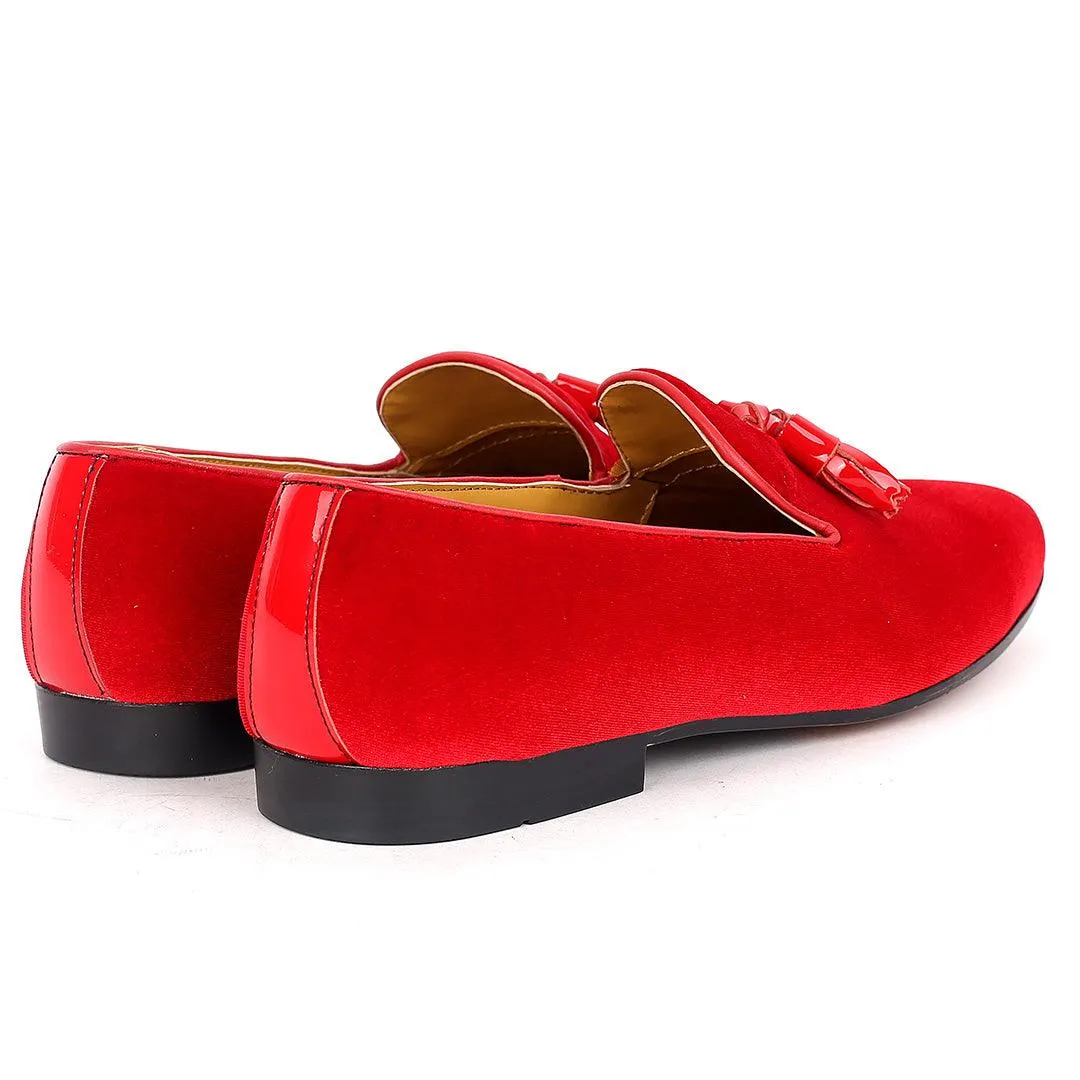 John Foster Exquisite Red Suede Leather Shoe with Tassel Design