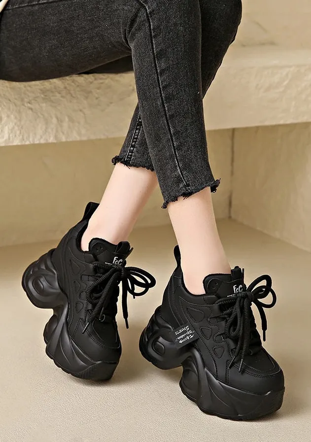 Joskaa 2024 New Black Platform Leather Chunky Sneakers