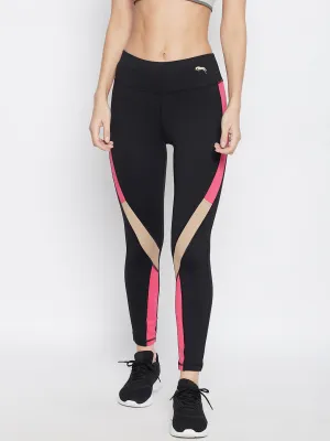 JUMP USA Women Black & Pink Colorblocked Activewear Gym Tights