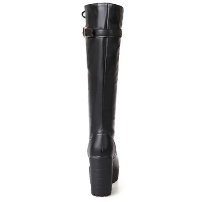 Knee High Lace Up Black Gothic Platform Boots