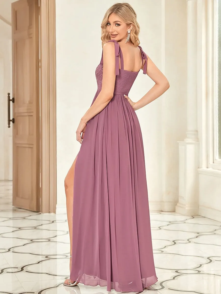 Lace Sleeveless A-Line Front Slit Bridesmaid Dress