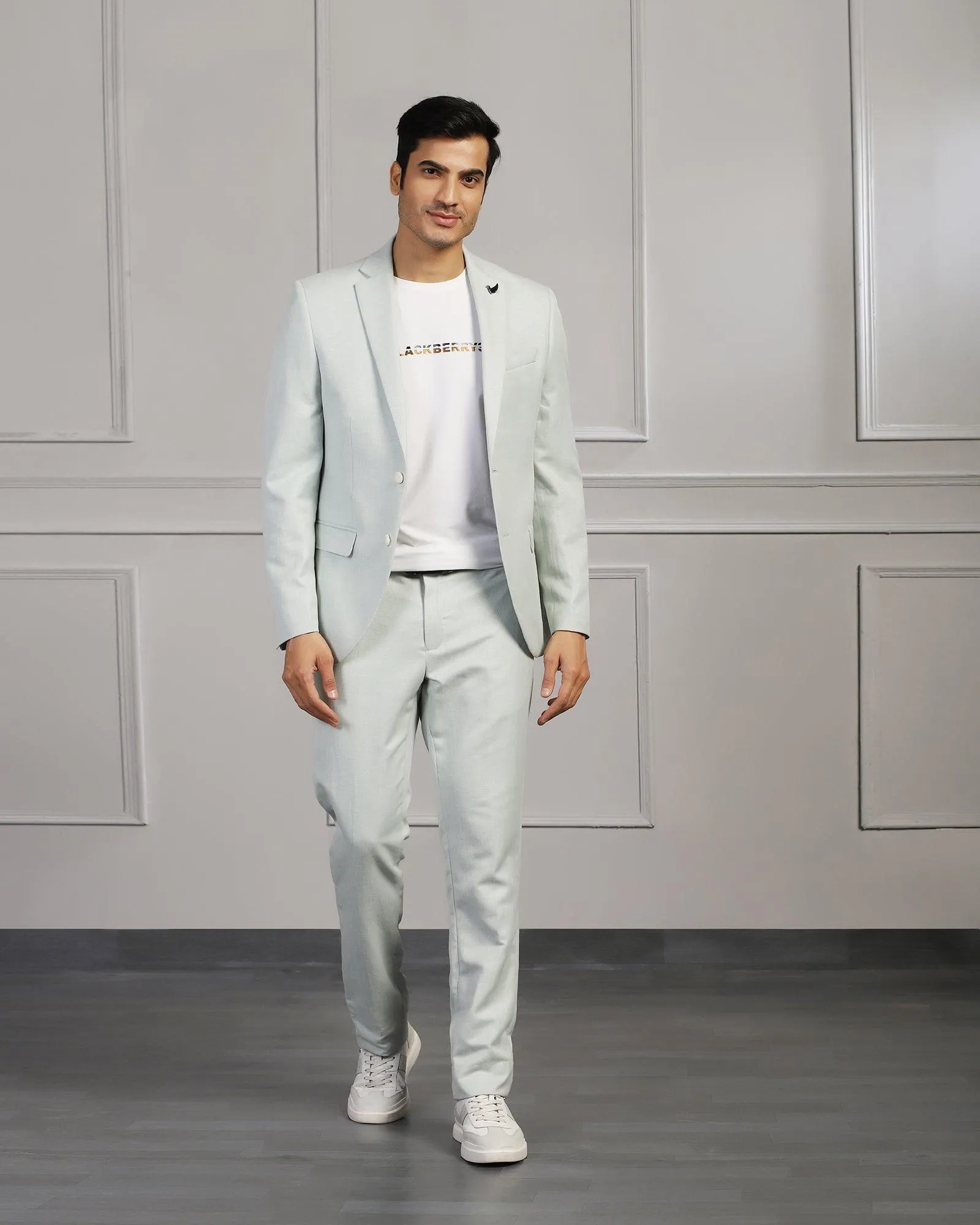 Linen Three Piece Mint Textured Formal Suit - Mineral